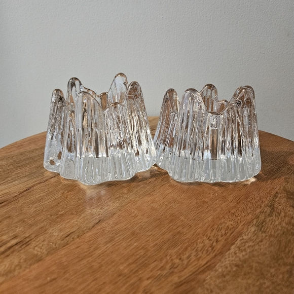 Nybro Sweden Rune Strand Crystal Volcano Votive Candleholder Pair Vintage - Picture 1 of 7